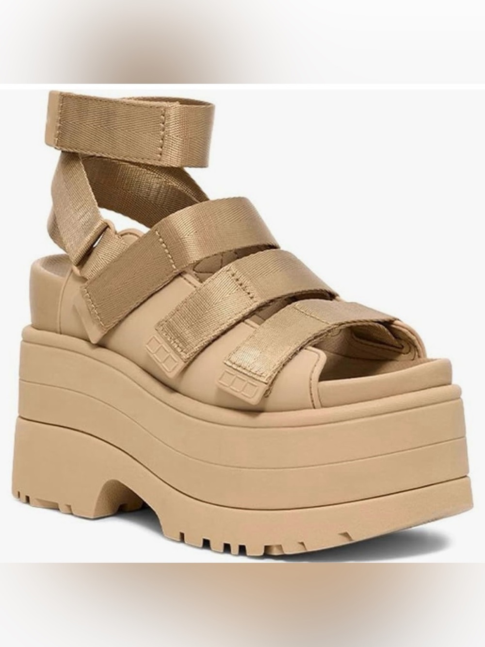 Beige Platform Sandals with Lime Accents - Women Shoes